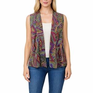 Parsley & Sage Open Cardigan Duster Vest Hippie Boho Psychedelic Print Size M